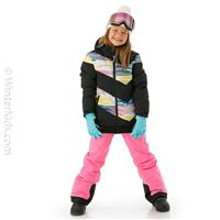 Girls Lana Jacket - Black / Brick Print -                                                                                                                                                       