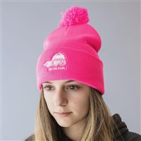Embroidered Pom-Pom Hat - Ski Like A Girl - Neon Pink